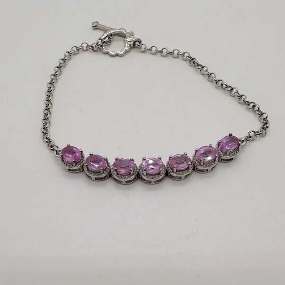 925 sterling silver and pink sapphire bracelet; TESTED - Picture 4 of 8